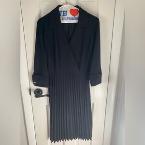 Tahari Pleated A-line Dress with Long Cuffed Sleeves for Work